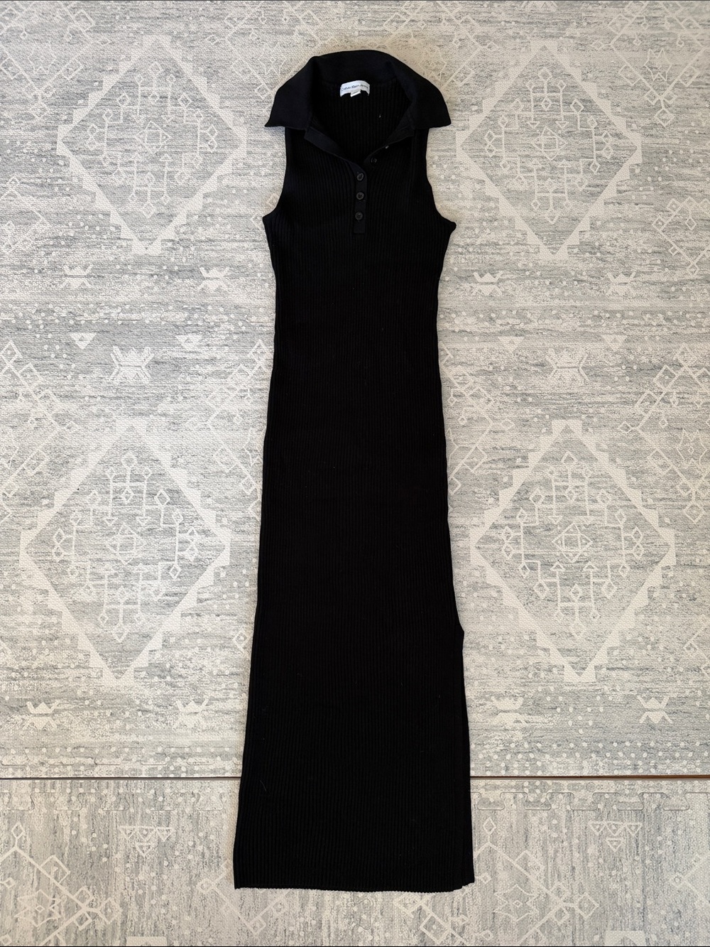 Calvin Klein Jeans Black Sleeveless Ribbed Polo Midi Dress - Picture 2 of 7